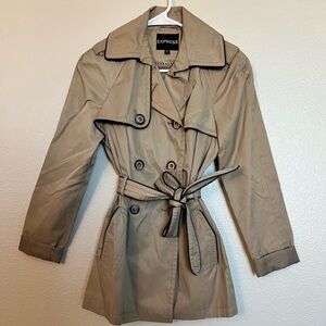 Express Tan Double-Breasted Trench Coat with Belt Womens Size XS